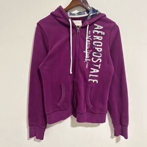 Y2K Women's Aeropostale Zip Up Hoodie With Puff Print Spellout Logo Size Large